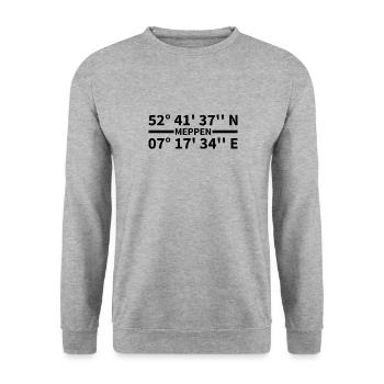 Meppen Koordinaten - Unisex Pullover - Weißgrau meliert - Vorne - Alina (178cm) & Michal (187cm)