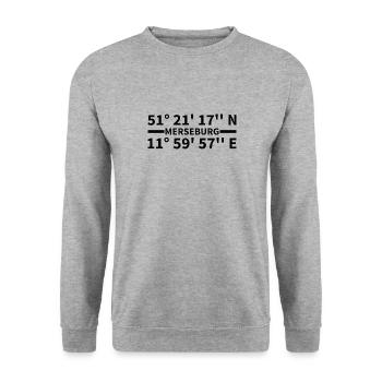 Merseburg Koordinaten - Unisex Pullover - Weißgrau meliert - Vorne - Alina (178cm) & Michal (187cm)