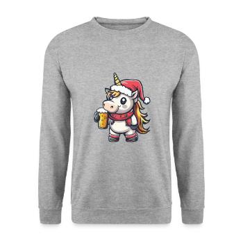 Einhorn Bier Xmas Weihnachten - Unisex Pullover - Weißgrau meliert - Vorne - Alina (178cm) & Michal (187cm)
