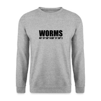 Worms Koordinaten - Unisex Pullover - Weißgrau meliert - Vorne - Alina (178cm) & Michal (187cm)