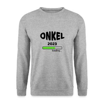 Onkel 2023 Geburt Schwangerschaft Babypinkeln Idee - Unisex Pullover - Weißgrau meliert - Vorne - Alina (178cm) & Michal (187cm)