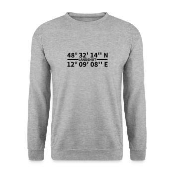 Landshut Koordinaten - Unisex Pullover - Weißgrau meliert - Vorne - Alina (178cm) & Michal (187cm)