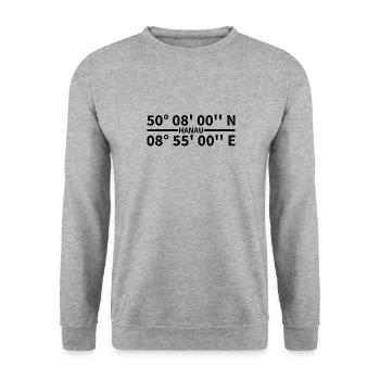 Hanau Koordinaten - Unisex Pullover - Weißgrau meliert - Vorne - Alina (178cm) & Michal (187cm)