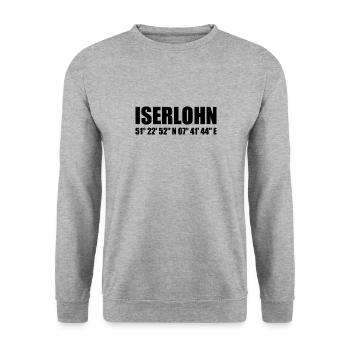 Iserlohn Koordinaten - Unisex Pullover - Weißgrau meliert - Vorne - Alina (178cm) & Michal (187cm)