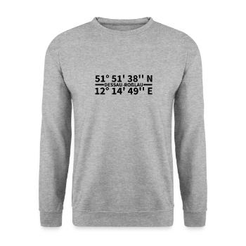 Dessau-Roßlau Koordinaten - Unisex Pullover - Weißgrau meliert - Vorne - Alina (178cm) & Michal (187cm)