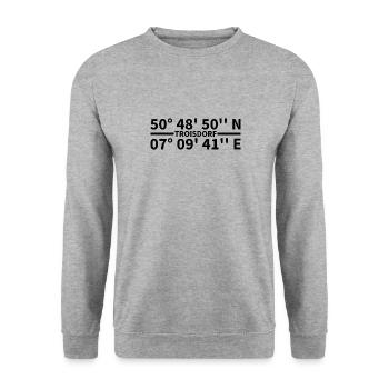 Troisdorf Koordinaten - Unisex Pullover - Weißgrau meliert - Vorne - Alina (178cm) & Michal (187cm)
