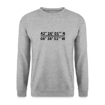 Pontevedra Koordinaten - Unisex Pullover - Weißgrau meliert - Vorne - Alina (178cm) & Michal (187cm)