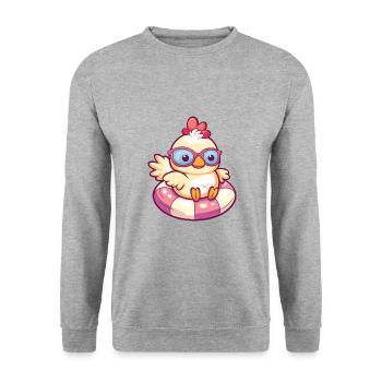 Huhn Sommer Comic - Unisex Pullover - Weißgrau meliert - Vorne - Alina (178cm) & Michal (187cm)