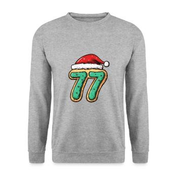 77 Zahl Weihnachten - Unisex Pullover - Weißgrau meliert - Vorne - Alina (178cm) & Michal (187cm)
