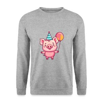 Cochon Anniversaire Bébé - Sweat-shirt Unisexe - gris chiné - Devant - Alina (178cm) & Michal (187cm)