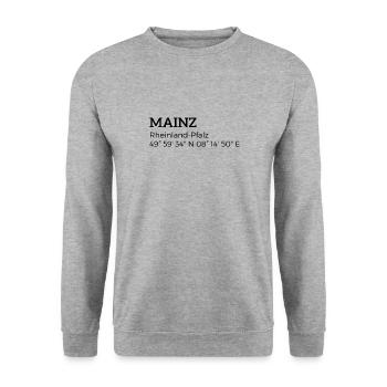 Mainz Rheinland-Pfalz Koordinaten - Unisex Pullover - Weißgrau meliert - Vorne - Alina (178cm) & Michal (187cm)