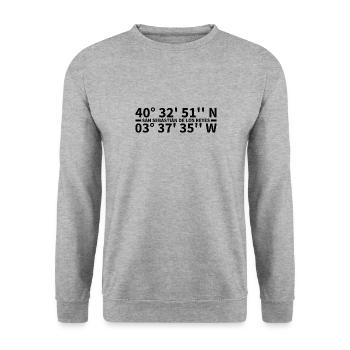San Sebastián de los Reyes Koordinaten - Unisex Pullover - Weißgrau meliert - Vorne - Alina (178cm) & Michal (187cm)