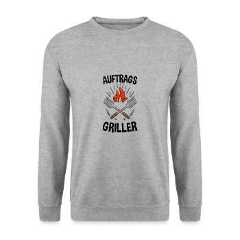 Auftragsgriller BBQ Grillmeister Geschenk - Unisex Pullover - Weißgrau meliert - Vorne - Alina (178cm) & Michal (187cm)