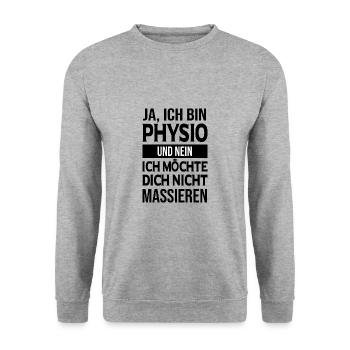 Physio Physiotherapeut Spruch Geschenk - Unisex Pullover - Weißgrau meliert - Vorne - Alina (178cm) & Michal (187cm)