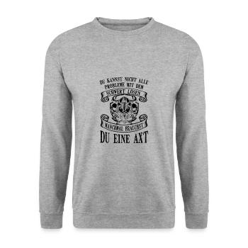 Wikinger Spruch nordische Mythologie Walhalla - Unisex Pullover - Weißgrau meliert - Vorne - Alina (178cm) & Michal (187cm)