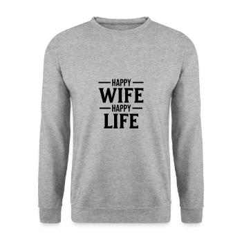 Happy Wife Happy Life - Unisex Pullover - Weißgrau meliert - Vorne - Alina (178cm) & Michal (187cm)