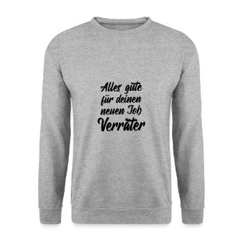 Jobwechsel Mitarbeiter Abschiedsgeschenk Spruch - Unisex Pullover - Weißgrau meliert - Vorne - Alina (178cm) & Michal (187cm)