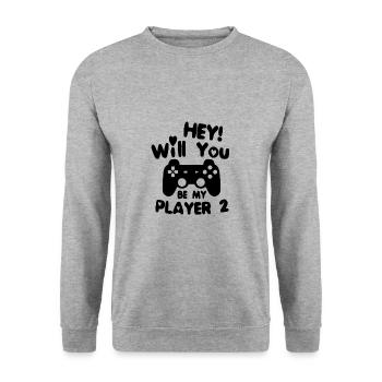 Will you be my player 2 gamer valentine saying - Unisex Sweatshirt - salt & pepper - Front - Alina (178cm) & Michal (187cm)