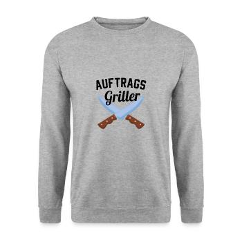 Grillmeister Geschenk Auftragsgriller Grillen BBQ - Unisex Pullover - Weißgrau meliert - Vorne - Alina (178cm) & Michal (187cm)