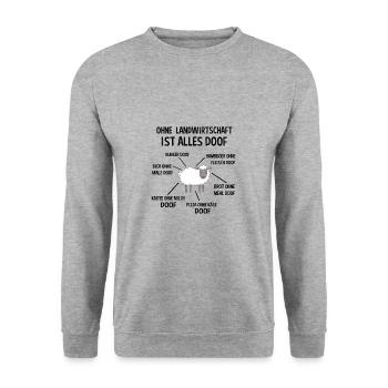 Ohne Landwirtschaft ist alles Doof Landwirt Spruch - Unisex Pullover - Weißgrau meliert - Vorne - Alina (178cm) & Michal (187cm)