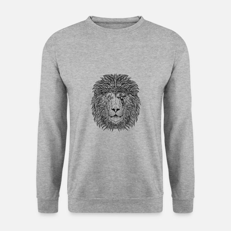 Löwe Jesus König Tier Natur Kreuz Glaube - Unisex Pullover - Weißgrau meliert