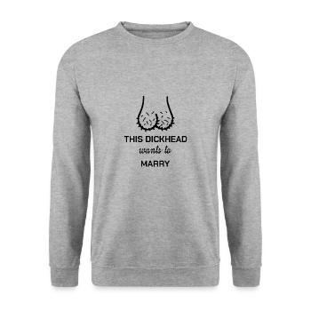 JGA Bräutigam Junggesellenabschied Peniskopf - Unisex Pullover - Weißgrau meliert - Vorne - Alina (178cm) & Michal (187cm)
