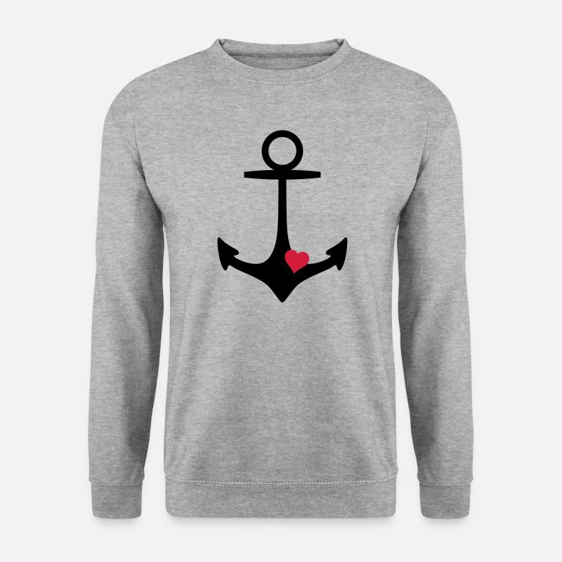 Anker und Herz - Unisex Pullover - Weißgrau meliert