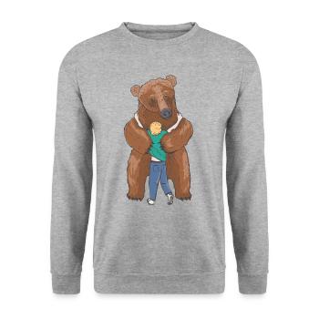 Bärenumarmung - Unisex Pullover - Weißgrau meliert - Vorne - Alina (178cm) & Michal (187cm)