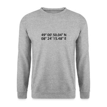 Karlsruhe Koordinaten - Unisex Pullover - Weißgrau meliert - Vorne - Alina (178cm) & Michal (187cm)