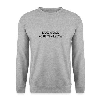Lakewood New Jersey USA Koordinaten - Unisex Pullover - Weißgrau meliert - Vorne - Alina (178cm) & Michal (187cm)