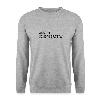 Austin Texas USA Koordinaten - Unisex Pullover - Weißgrau meliert - Vorne - Alina (178cm) & Michal (187cm)