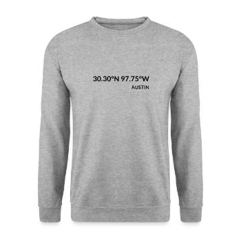 Austin Texas USA Koordinaten - Unisex Pullover - Weißgrau meliert - Vorne - Alina (178cm) & Michal (187cm)