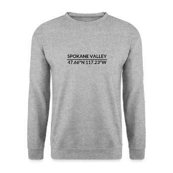 Spokane Valley Washington USA Koordinaten - Unisex Pullover - Weißgrau meliert - Vorne - Alina (178cm) & Michal (187cm)