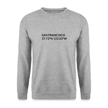 San Francisco California USA Koordinaten - Unisex Pullover - Weißgrau meliert - Vorne - Alina (178cm) & Michal (187cm)