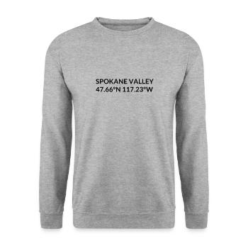 Spokane Valley Washington USA Koordinaten - Unisex Pullover - Weißgrau meliert - Vorne - Alina (178cm) & Michal (187cm)