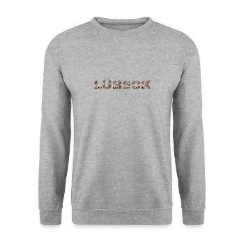Lübeck Hund - Unisex Pullover - Weißgrau meliert - Vorne - Alina (178cm) & Michal (187cm)