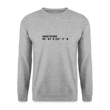 Abbotsford Kanada Koordinaten - Unisex Pullover - Weißgrau meliert - Vorne - Alina (178cm) & Michal (187cm)