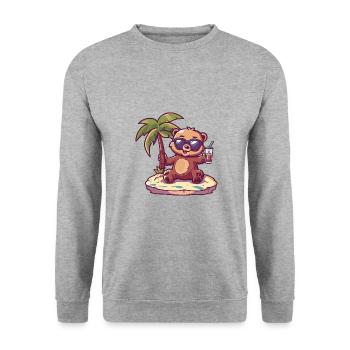 Bear Summer Beach Comic - Unisex Sweatshirt - salt & pepper - Front - Alina (178cm) & Michal (187cm)