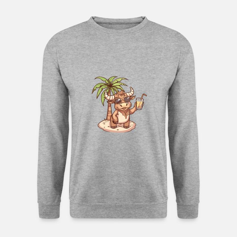 Stier Sommer Strand Comic - Unisex Pullover - Weißgrau meliert