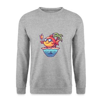Fisch Sommer Ozean Comic - Unisex Pullover - Weißgrau meliert - Vorne - Alina (178cm) & Michal (187cm)