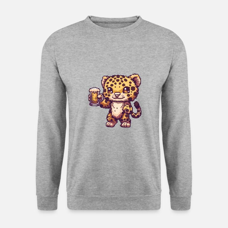 Leopard Bier Pixel - Unisex Pullover - Weißgrau meliert
