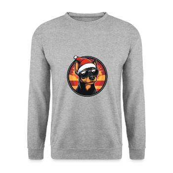 Pinscher Hund Weihnachten Cool - Unisex Pullover - Weißgrau meliert - Vorne - Alina (178cm) & Michal (187cm)