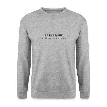 Karlsruhe Koordinaten - Unisex Pullover - Weißgrau meliert - Vorne - Alina (178cm) & Michal (187cm)