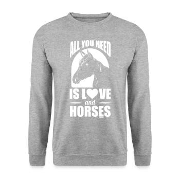 Love and Horses Girls Children Gift - Unisex Sweatshirt - salt & pepper - Front - Alina (178cm) & Michal (187cm)