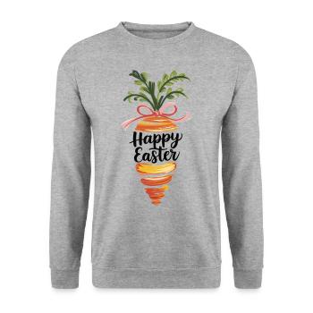 Osterfreude – Frühlingshafte Karotte mit Schleife - Unisex Pullover - Weißgrau meliert - Vorne - Alina (178cm) & Michal (187cm)