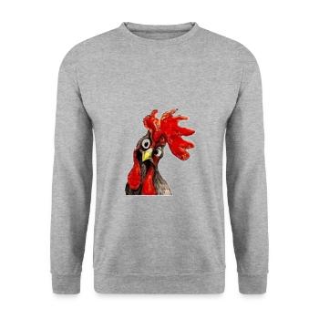crazy rooster / gockel - Unisex Sweatshirt - salt & pepper - Front - Alina (178cm) & Michal (187cm)