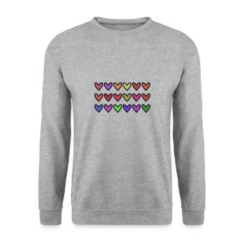 HERZ. HERZ. VALENTINSTAG. LIEBE. LIEBE. HERZ - Unisex Pullover - Weißgrau meliert - Vorne - Alina (178cm) & Michal (187cm)
