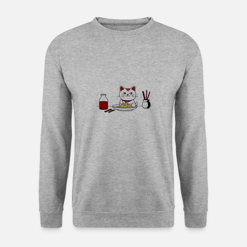 Katze und Ramen - Unisex Pullover - Weißgrau meliert