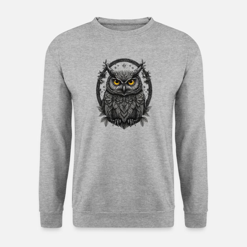 Silbergraue Eule im Sternenring - Unisex Pullover - Weißgrau meliert