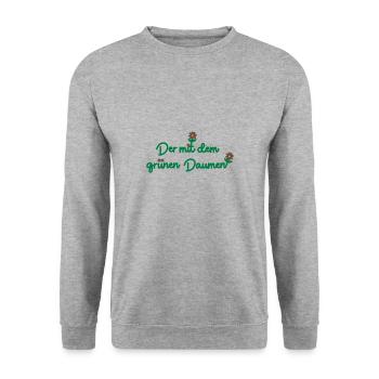 Der mit dem grünen Daumen - Unisex Pullover - Weißgrau meliert - Vorne - Alina (178cm) & Michal (187cm)